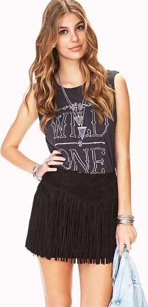 black fringe skirt forever 21