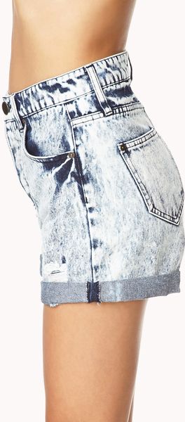 Forever High Waisted Acid Wash Shorts In Blue Denim Washed Lyst