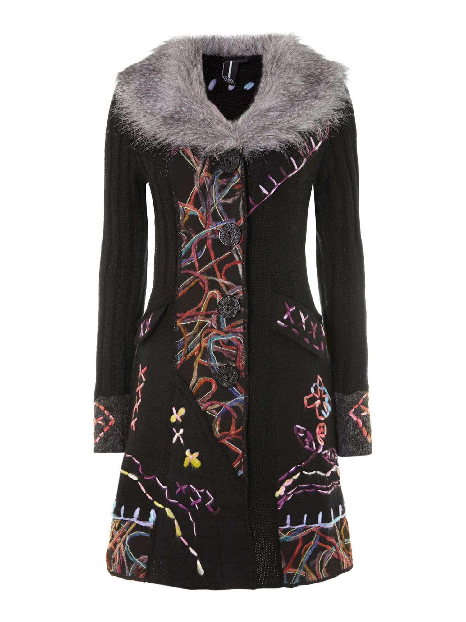 Izabel London Patchwork and Felt Knit Cardigan in Multicolor (Black) Lyst