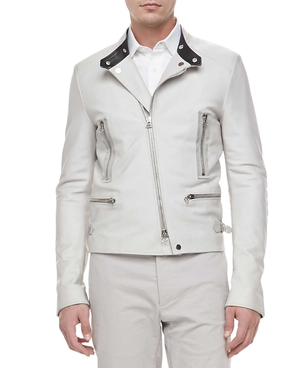 Lanvin Leather Moto Jacket White in Floral for Men (WHITE