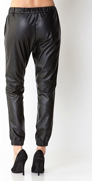 leather joggers black