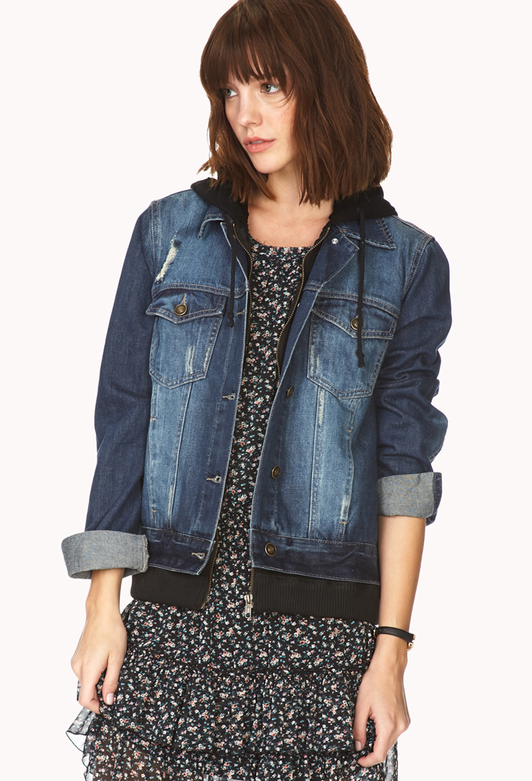 Forever 21 Forever Cool Distressed Denim Jacket in Blue (DARK DENIM ...