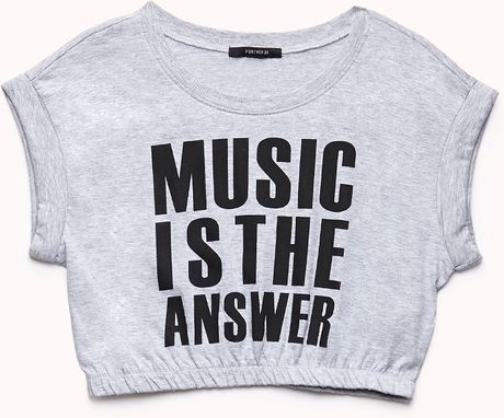 Forever 21 Music Is The Answer Crop Top in Gray (Heather greyblack)