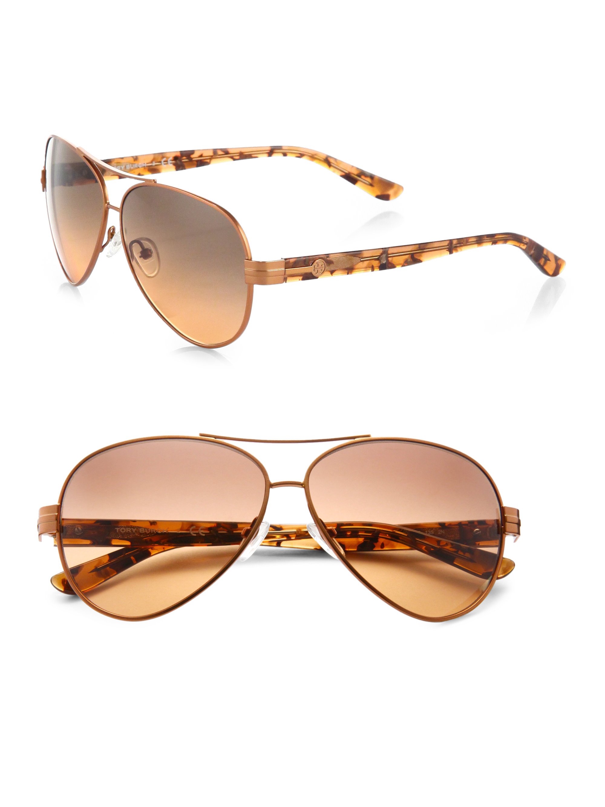 Tory Burch Plastic Metal Aviator Sunglasses In Brown Orange Lyst 