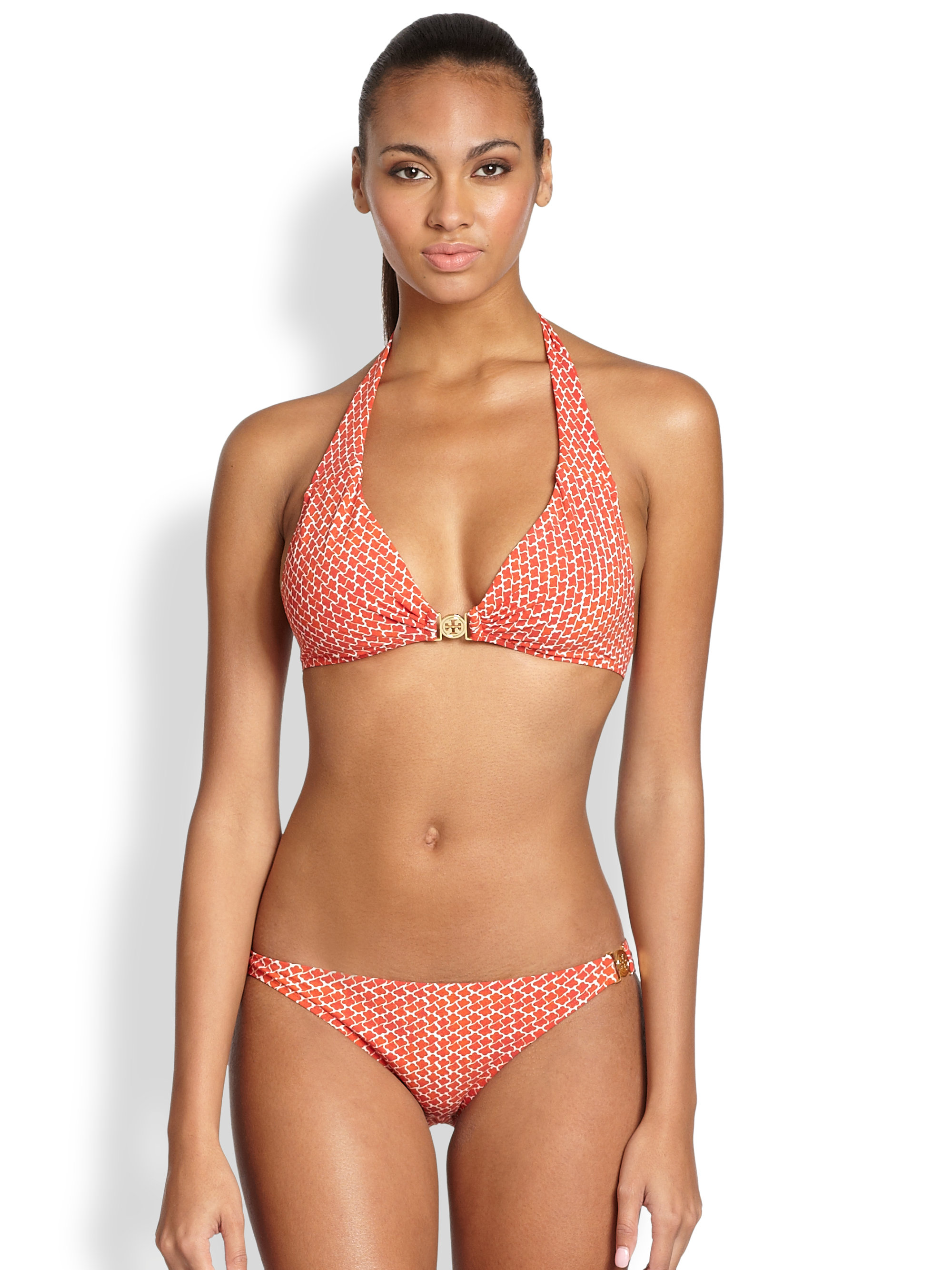 Tory Burch Savu Logo Halter Bikini Top In Pink Lyst