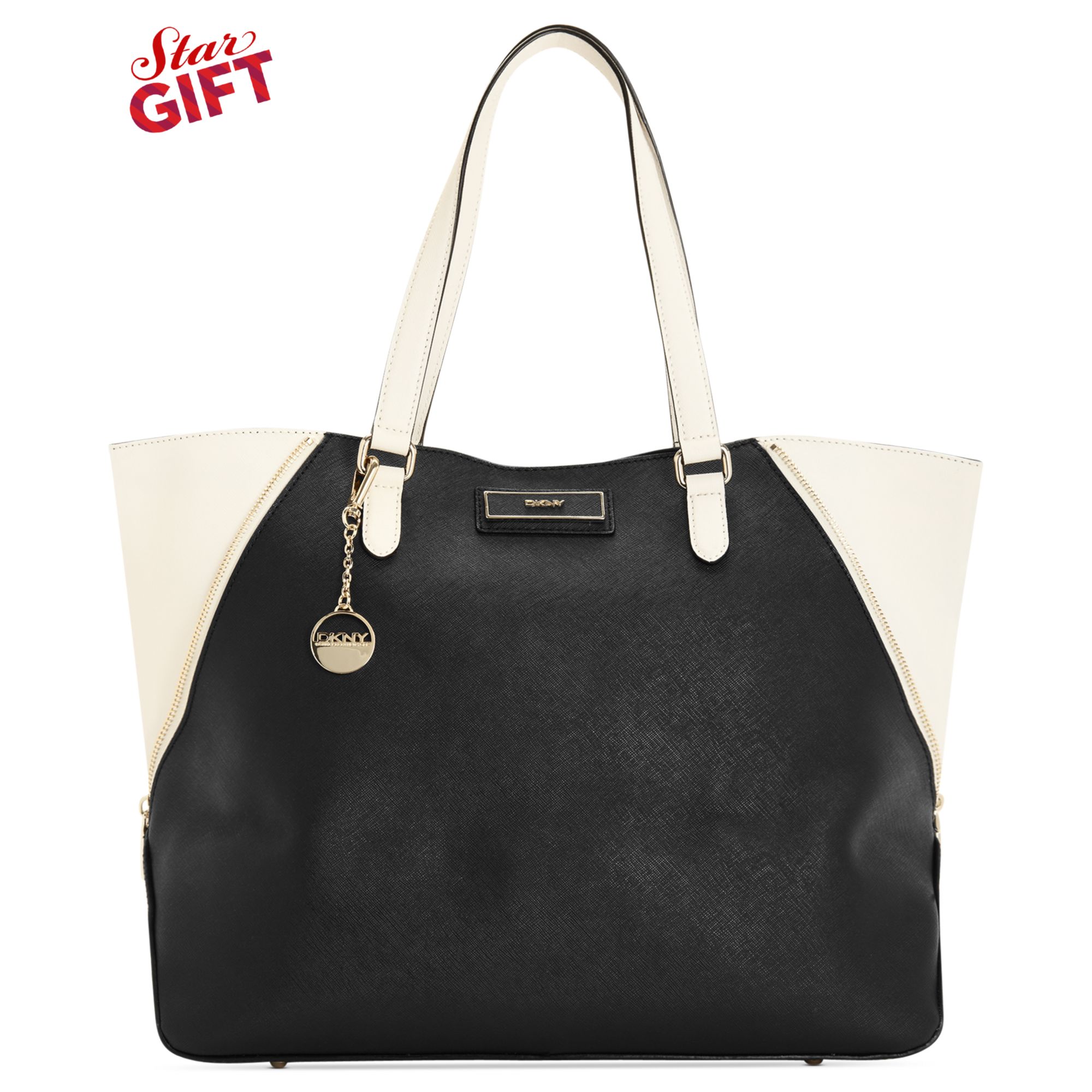 Dkny Saffiano Large Zip Tote in Black (Black/Ivory) Lyst