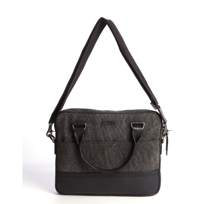 John Varvatos Canvas and Leather Messenger Bag with Detachable Strap in Black for Men | Lyst