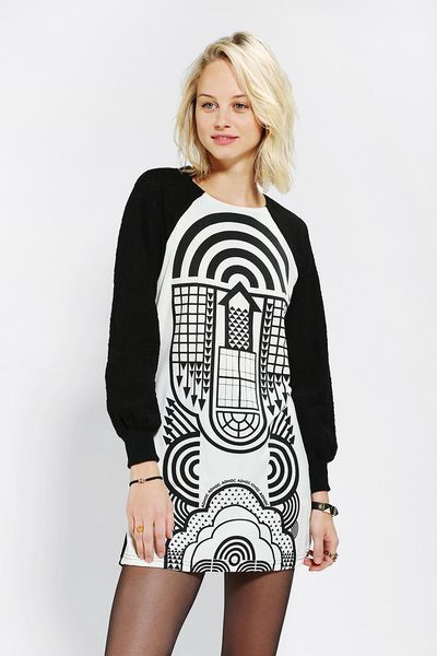 Urban Outfitters Ad Hoc Long Sleeve Geo Tee Dress in White (BLACK ...