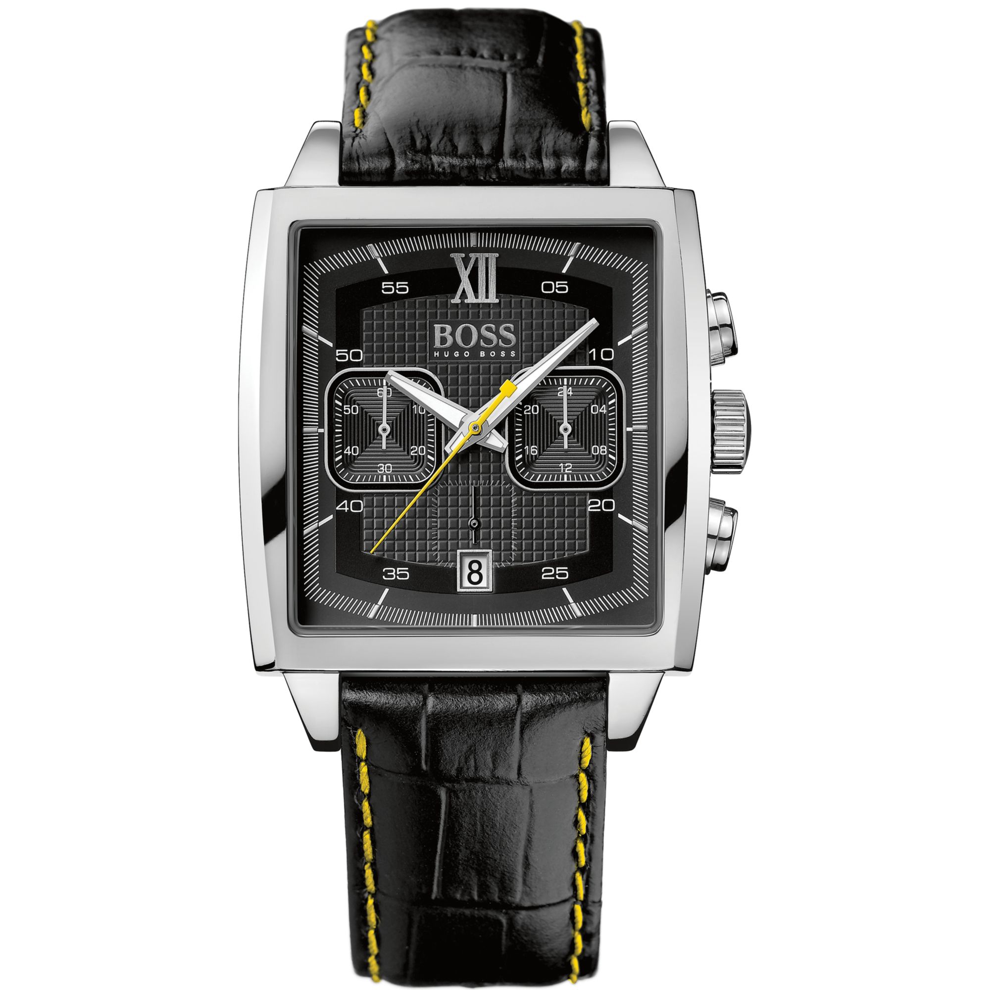 Hugo Boss Mens Chronograph Black Leather Strap Watch 40mm In Black For ...