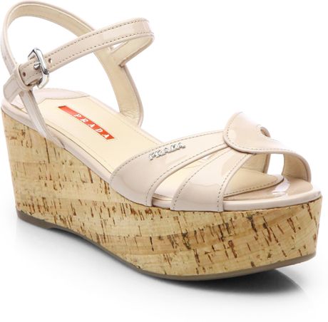 cork prada cipria blush sandals patent platform leather