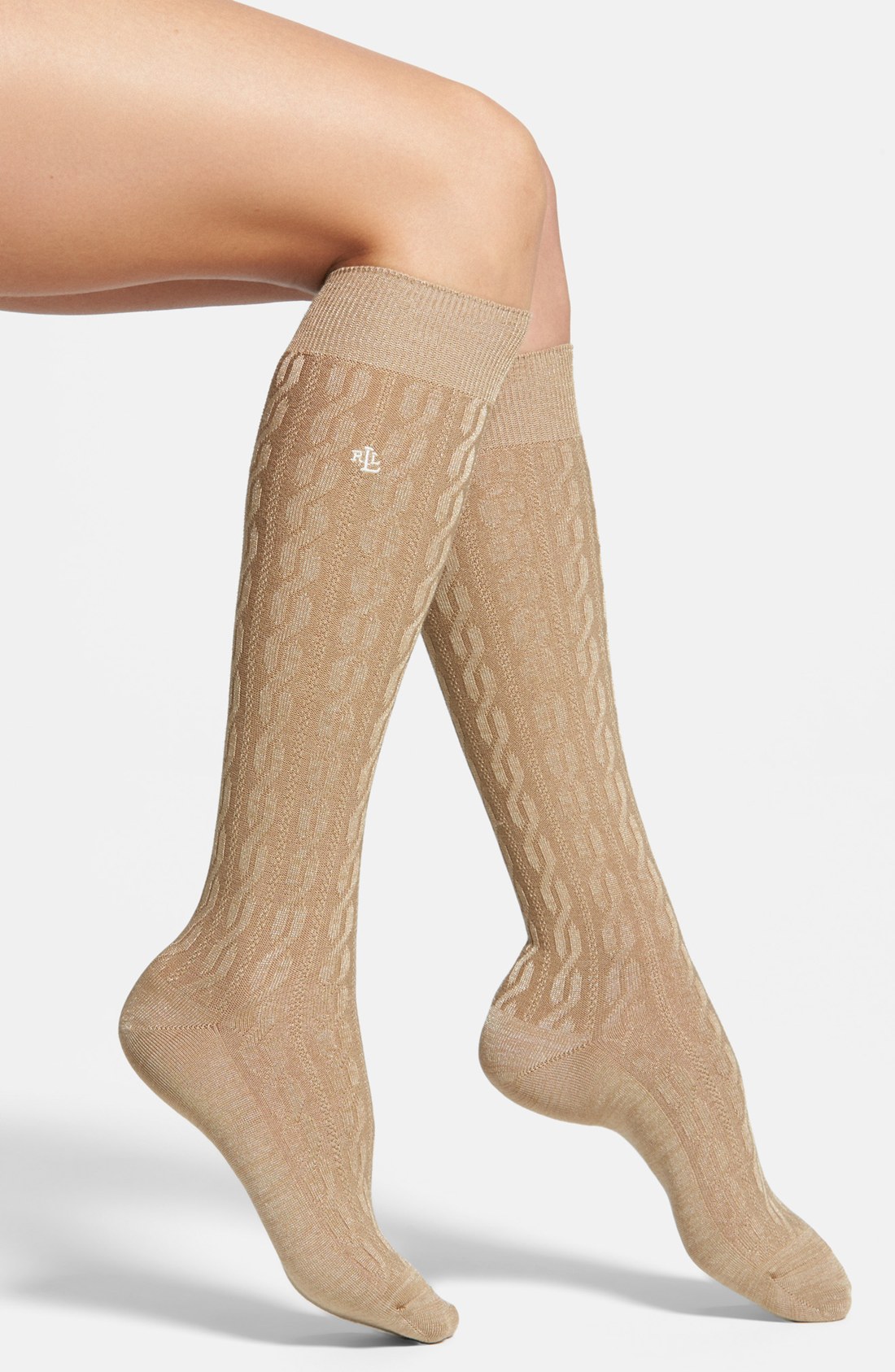 Ralph Lauren Cable Knit Knee High Socks in Beige (Camel) Lyst