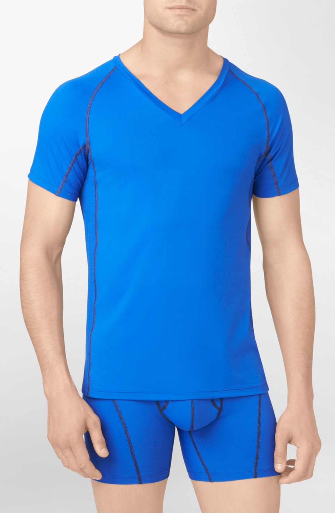 Calvin Klein Athletic Stretch VNeck TShirt in Blue for Men (Deep Ultra Marine) Lyst