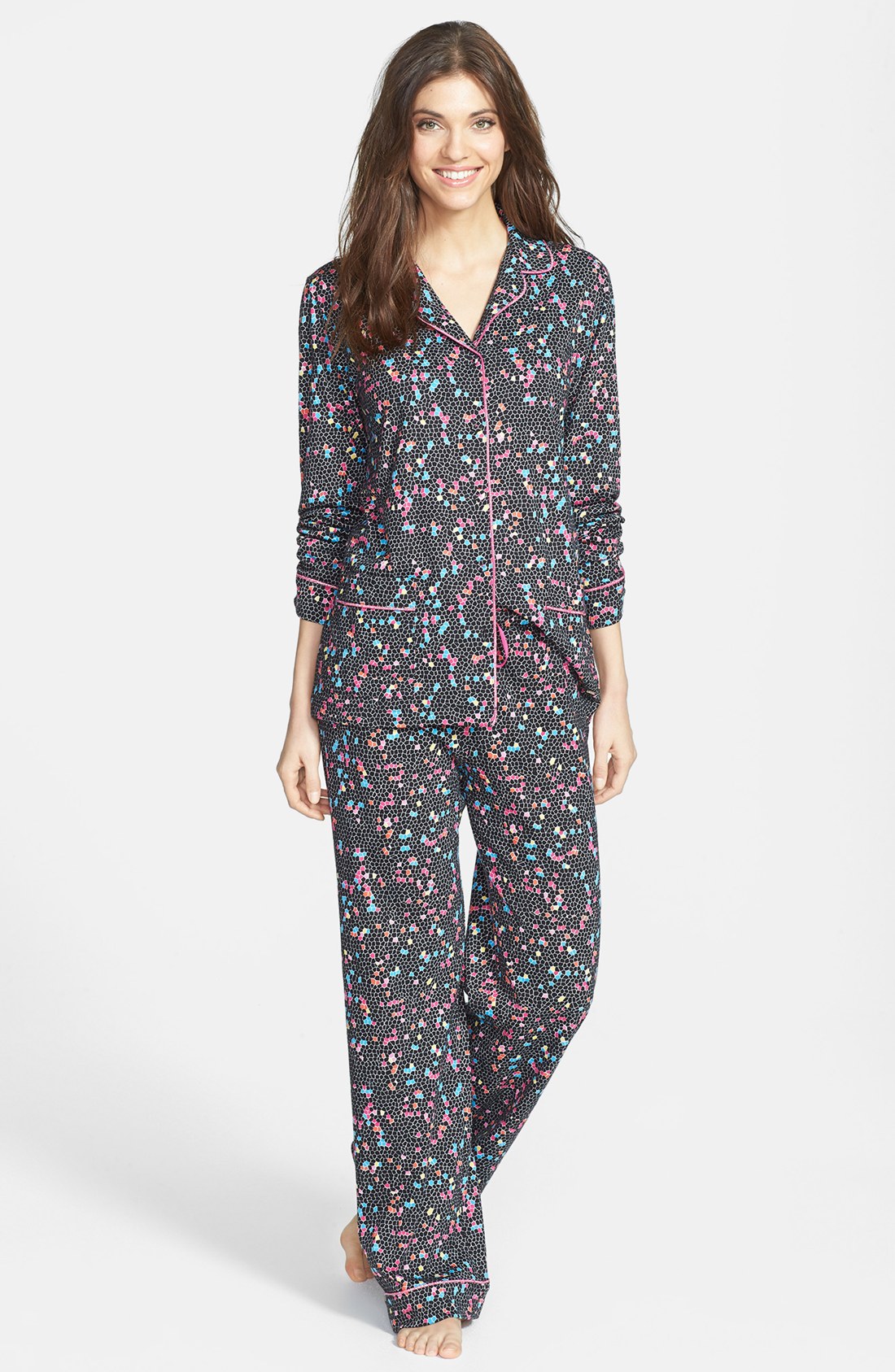 Dkny Top Notch Folded Knit Pajamas In Multicolor Black Geometric Lyst