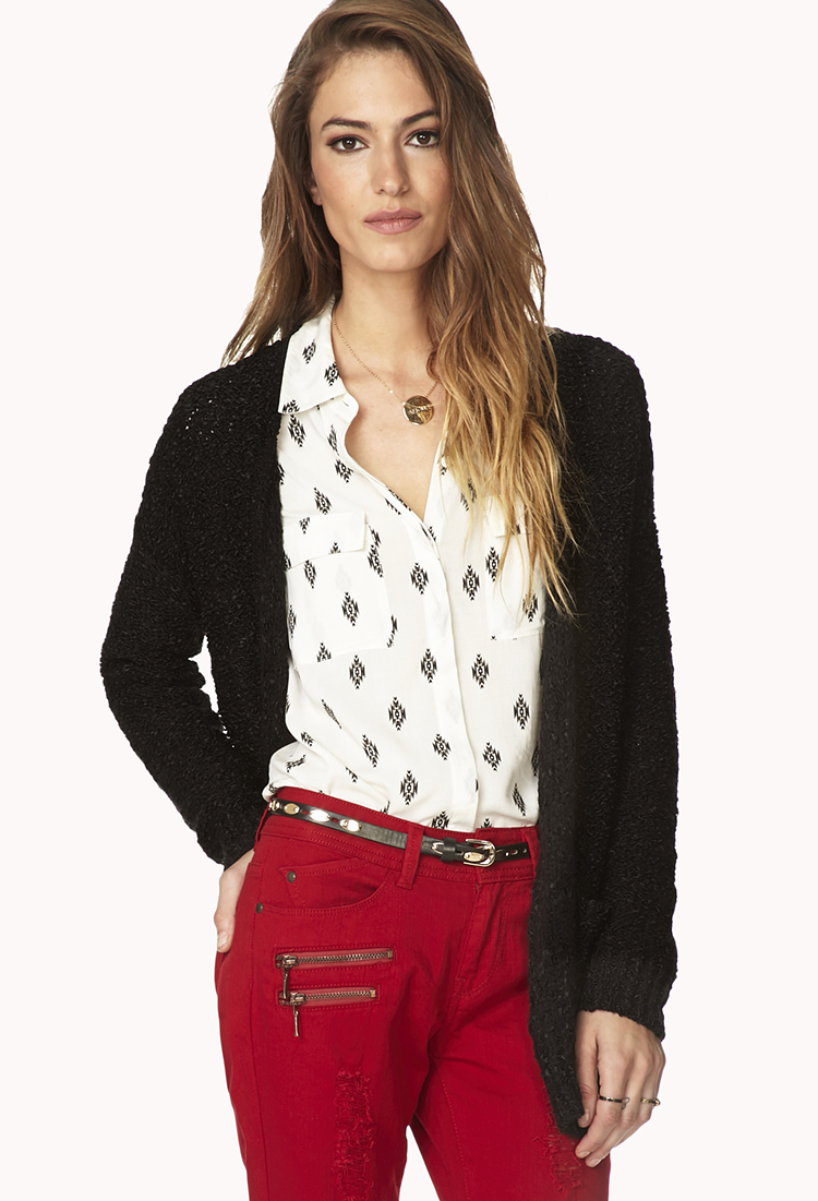 Forever 21 Textured Knit Cardigan in Black