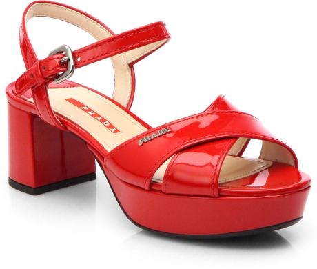 crisscross prada rosso sandals patent platform leather