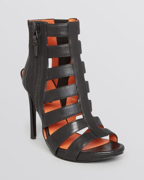 Via Spiga Platform Sandal Booties Nya Caged High Heel in Black | Lyst