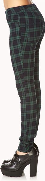 green plaid skinny pants