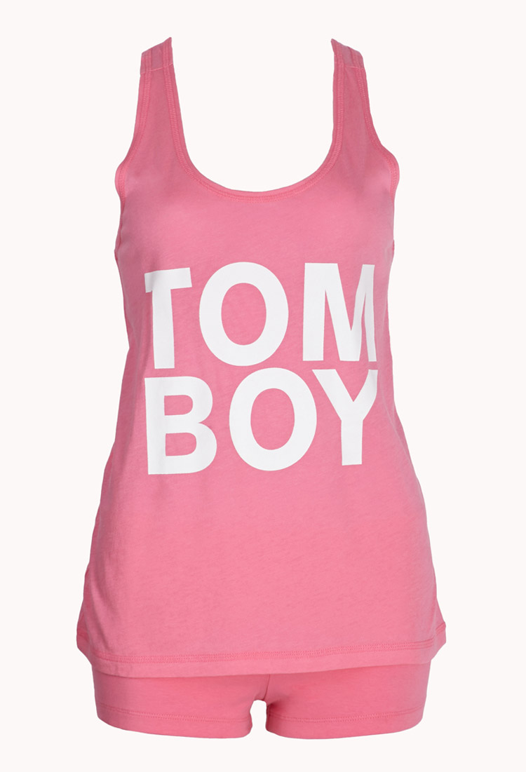Forever 21 Tom Boy Pj Set in Pink (PINKWHITE)