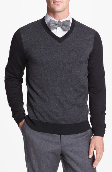 John W. NordstromÂ® Vneck Merino Wool Sweater in Black for Men (Grey ...