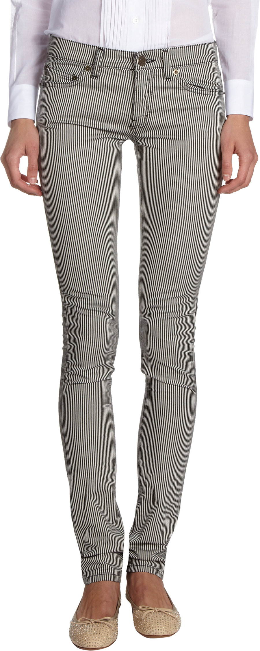 Saint Laurent Railroad Stripe Skinny Jeans in Gray (black) Lyst