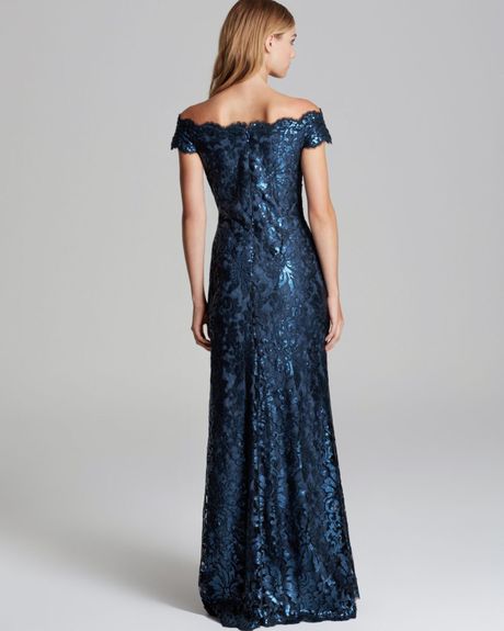 Tadashi Shoji Gown Cap Sleeve Lace Sequin In Blue Starry Night Lyst