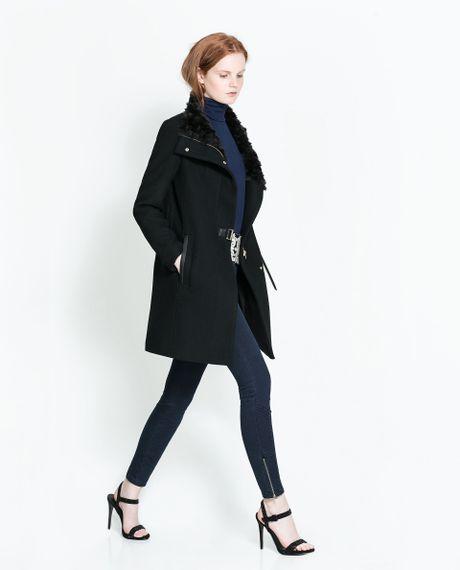 Zara Coat with Wrap Around Collar in Black | Lyst