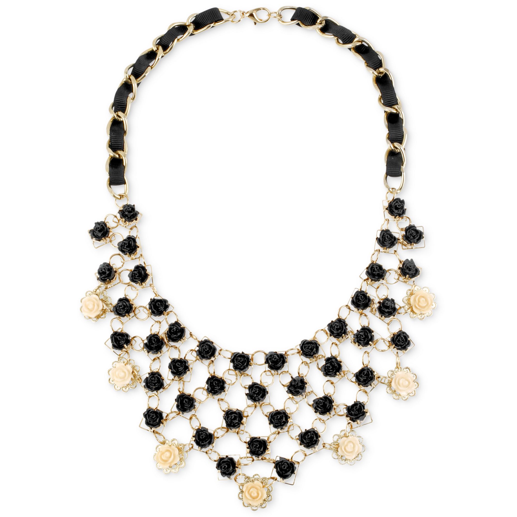 Betsey Johnson Goldtone Black Flower Bib Frontal Necklace In Gold (No ...