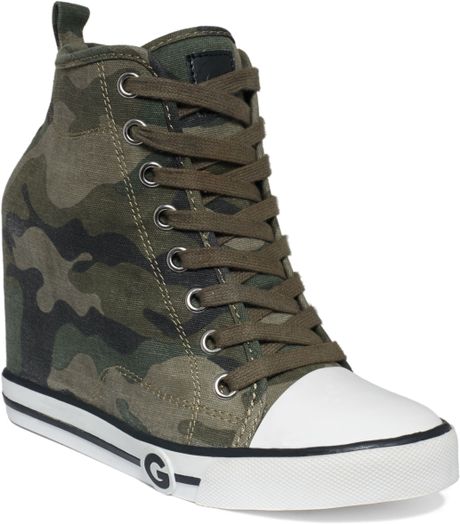 camo print wedge sneakers