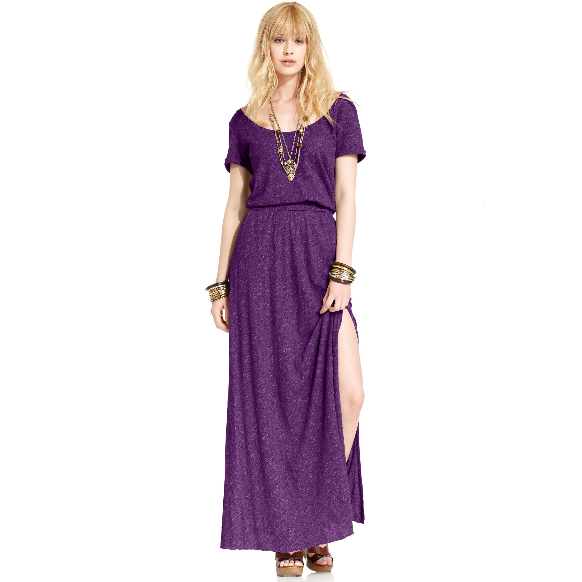 Free People Short Sleeve Heathered Cotton Maxi Dress in Purple ... Free People Short Sleeve Heathered Cotton Maxi Dress in Purple ...