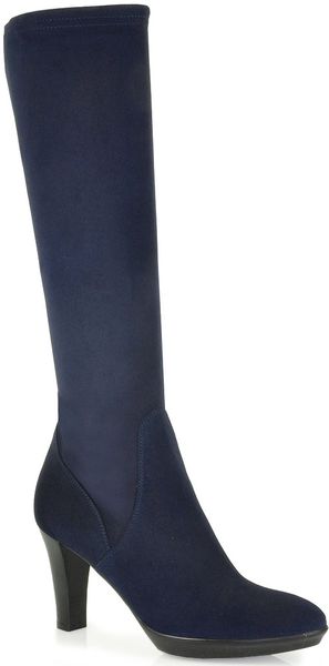 navy stretch long boots