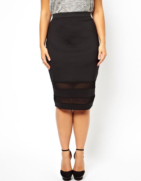Asos New Look Inspire Mesh Insert Tube Midi Skirt in Black | Lyst