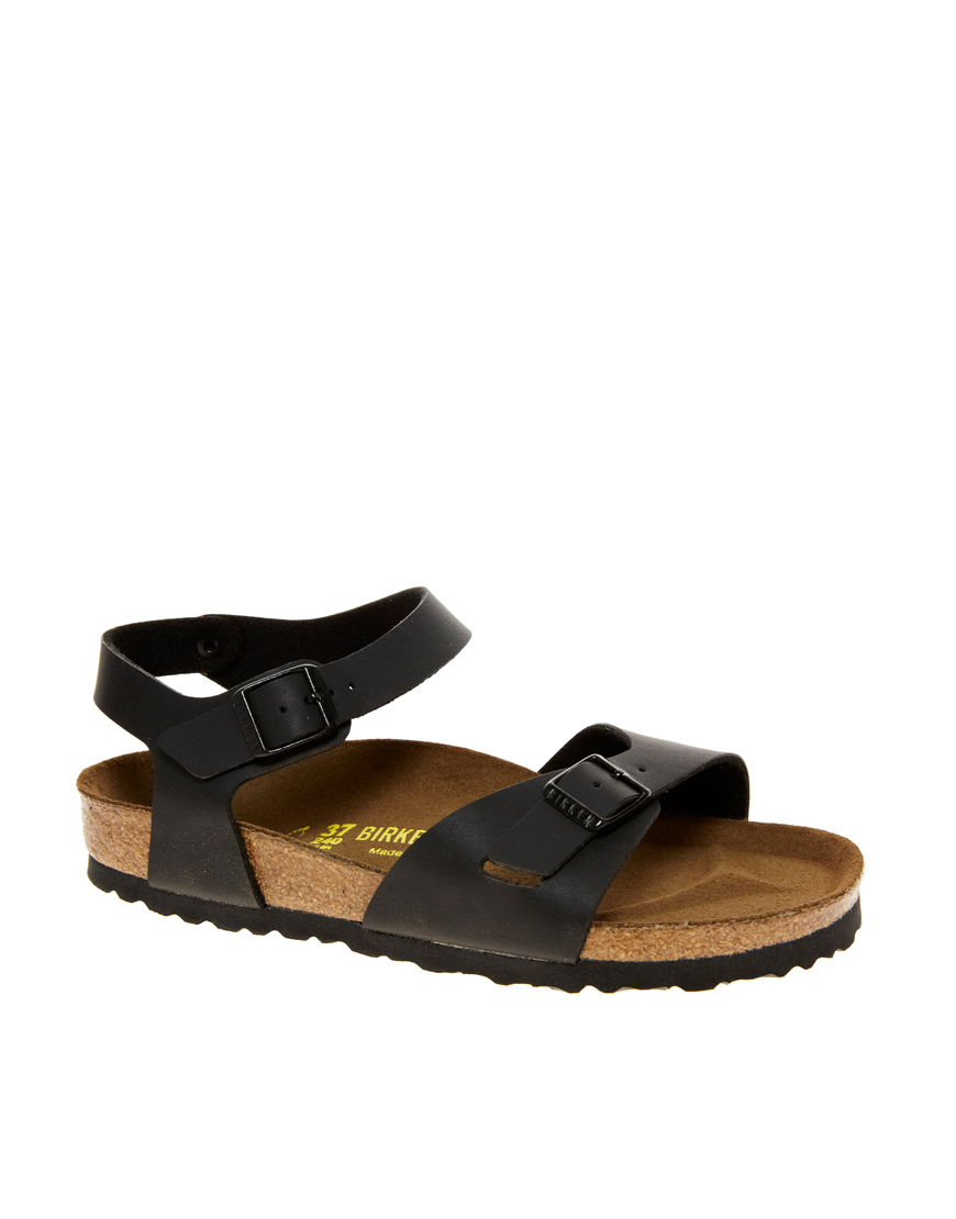 Birkenstock Rio Black Regular Fit Flat Sandals in Black | Lyst