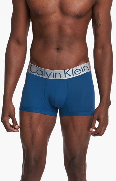 Calvin Klein Steel Microfiber Low Rise Trunks In Blue For Men Arctic