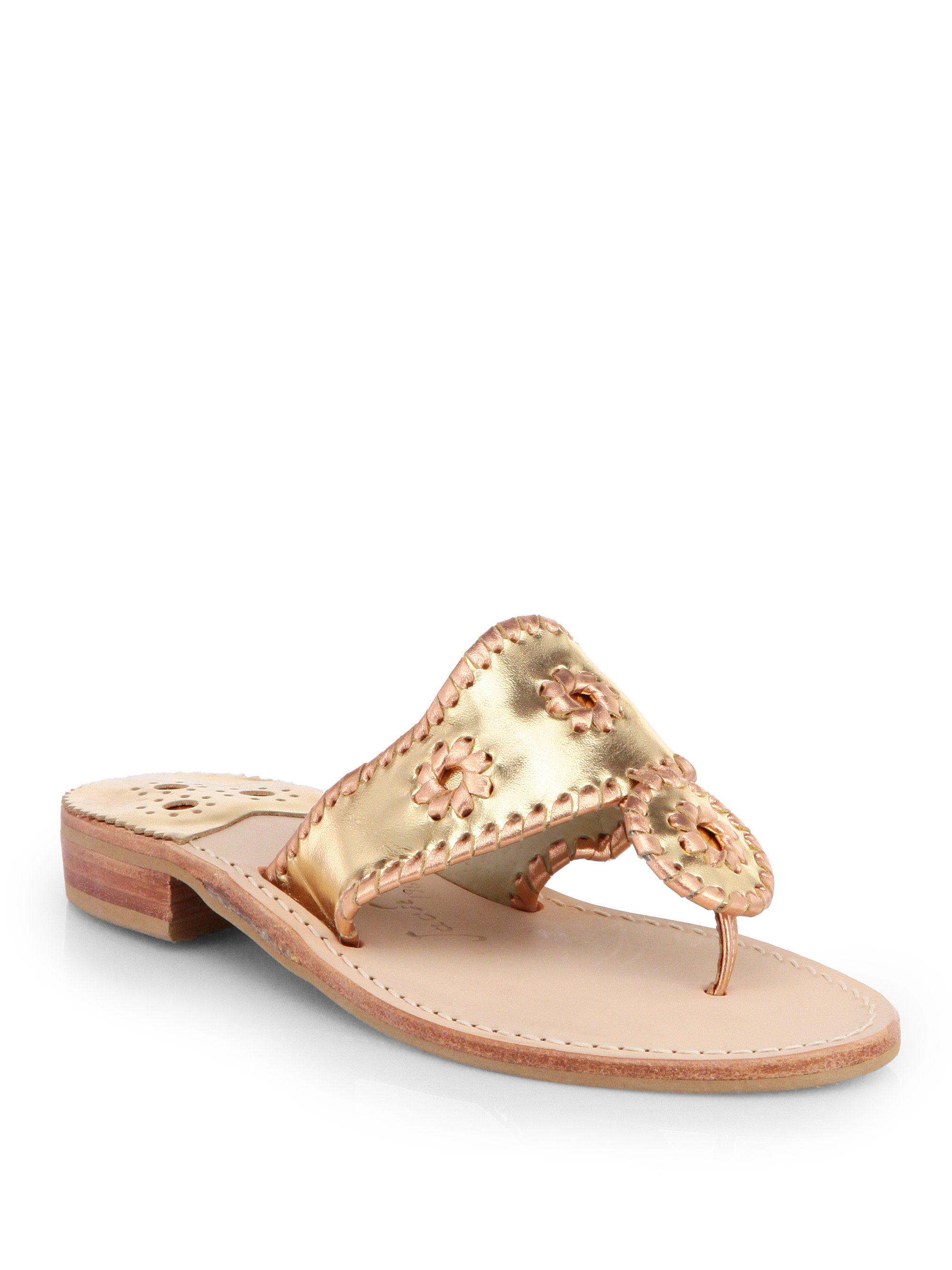 Jack Rogers Nicola Metallic Leather Sandals in Gold (GOLD-ROSEGOLD) | Lyst