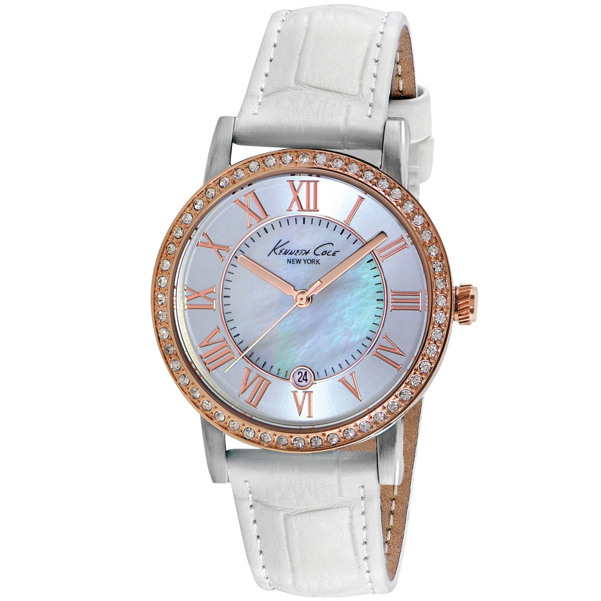 Cole New York Womens White Leather Strap Watch 36mm in White