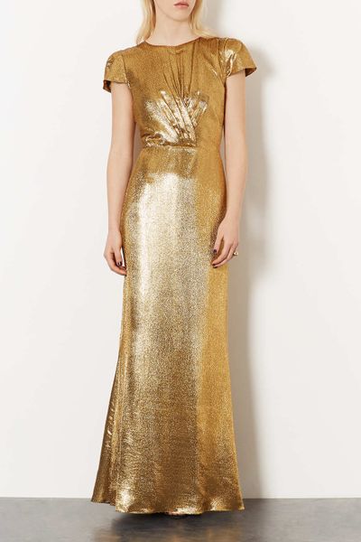 Topshop Limited Edition Lurex Maxi Dress in Gold