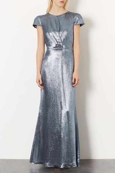 Topshop Limited Edition Lurex Maxi Dress in Silver (SLATE)