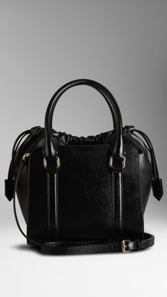 Burberry Small Patent London Leather Tote Bag in Black | Lyst