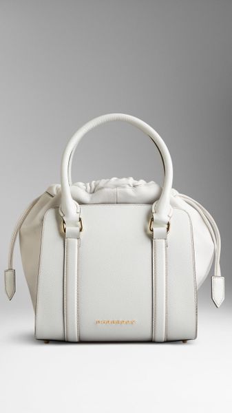 Burberry Small Patent London Leather Tote Bag in White | Lyst