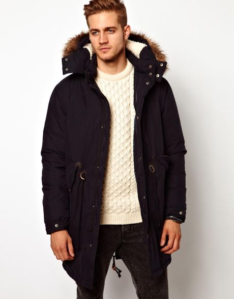 Asos Fishtail Parka with Down in Black for Men (Navy) | Lyst