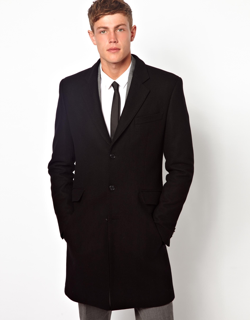 Asos Wool Overcoat In Black in Black for Men Lyst