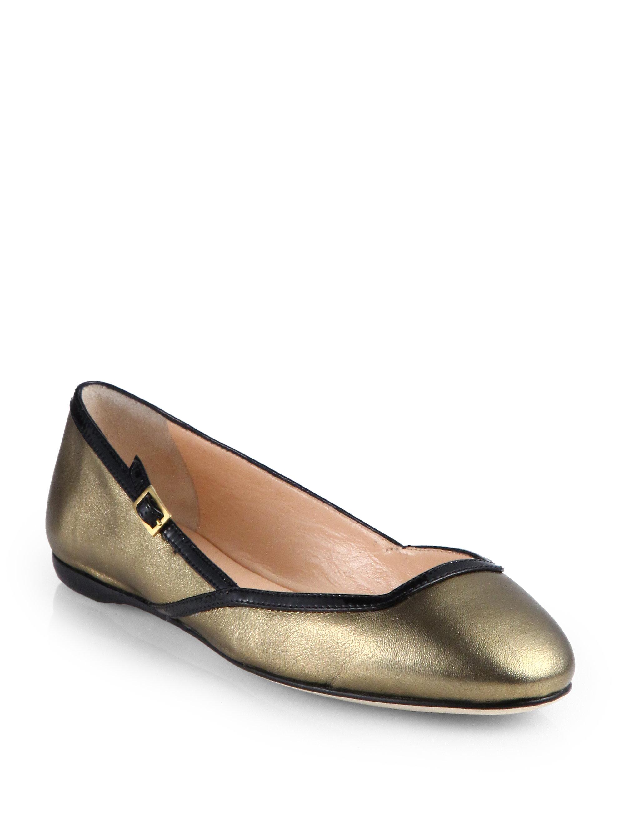 Calvin Klein Eda Metallic Leather Ballet Flats in Gold (GOLD BLACK ...