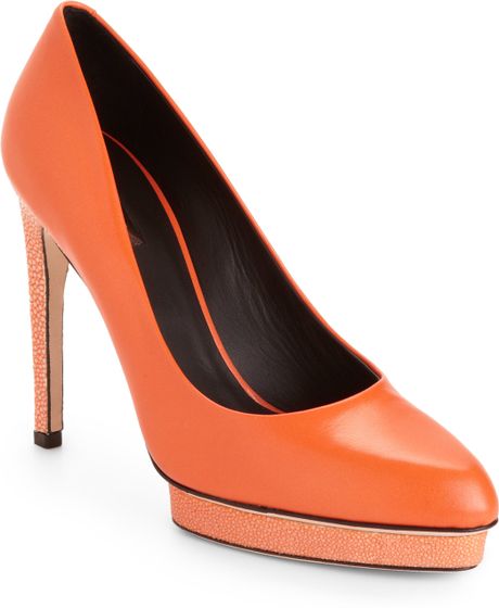 Calvin Klein Demi Leather Stingray Platform Pumps in Orange (TANGERINE) | Lyst