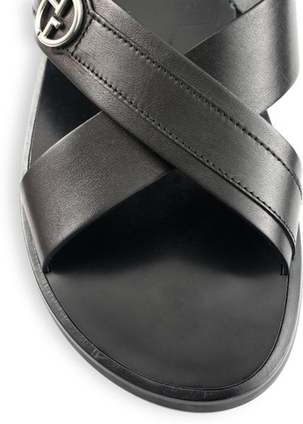 Giorgio Armani Leather Logo Sandals in Black for Men | Lyst