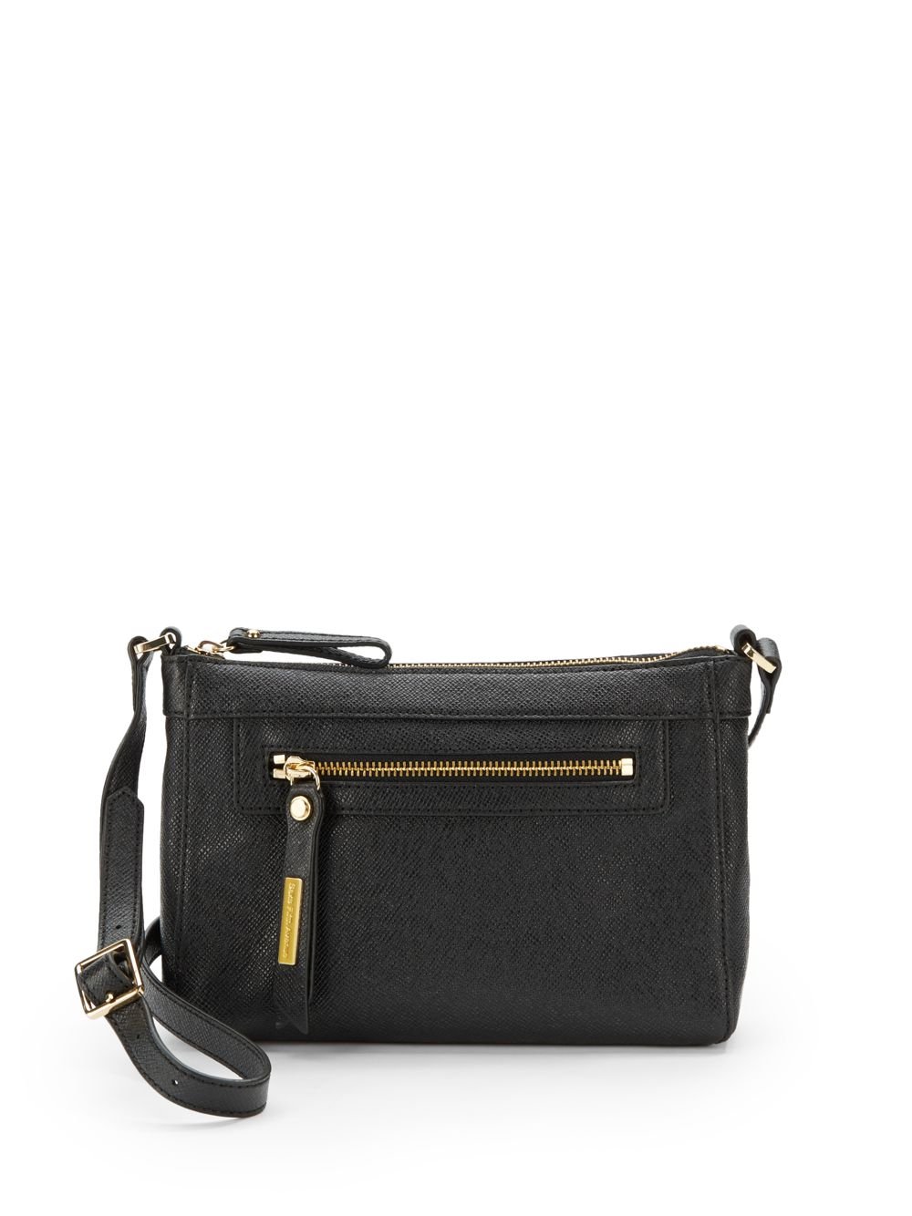 Saks Fifth Avenue Black Label Saffiano Leather Mini Crossbody Bag in Black | Lyst