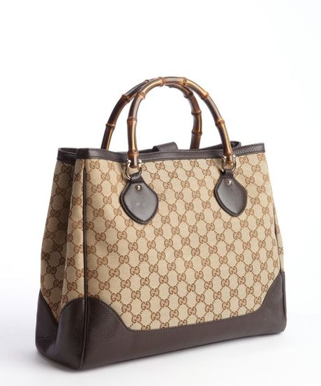 Gucci Chocolate Leather Trimmed Double G Canvas Diana Tote Bag in Brown (chocolate) | Lyst