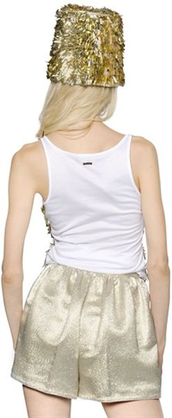 DsquaredÂ² Sequined Cotton Jersey Tank Top in Gold (WHITEGOLD)