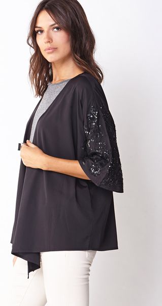 Forever 21 Sequined Kimono Cardigan Love 21 in Black | Lyst