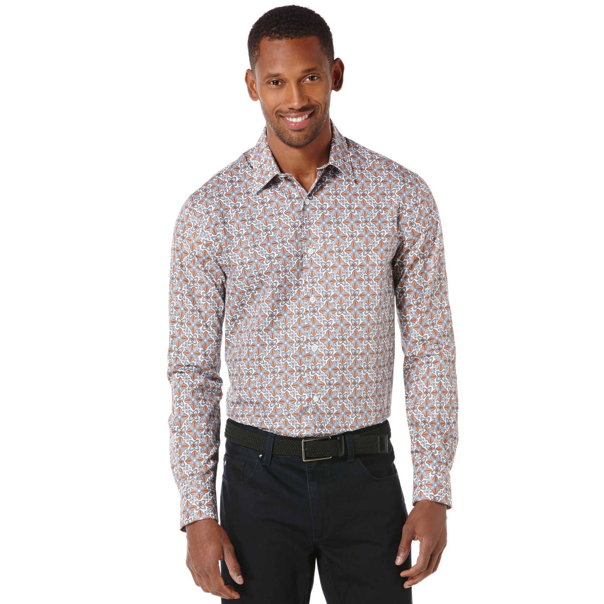Perry Ellis Long Sleeve Medalian Shirt in White for Men (Bright White) | Lyst