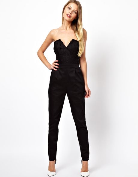 Asos Jumpsuit With Pleat Bust Detail in Black | Lyst